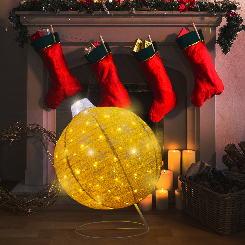Foto 5 | Esfera Gigante Navideña De Tela Con Luces Led 77cm Base Metal Color Dorado