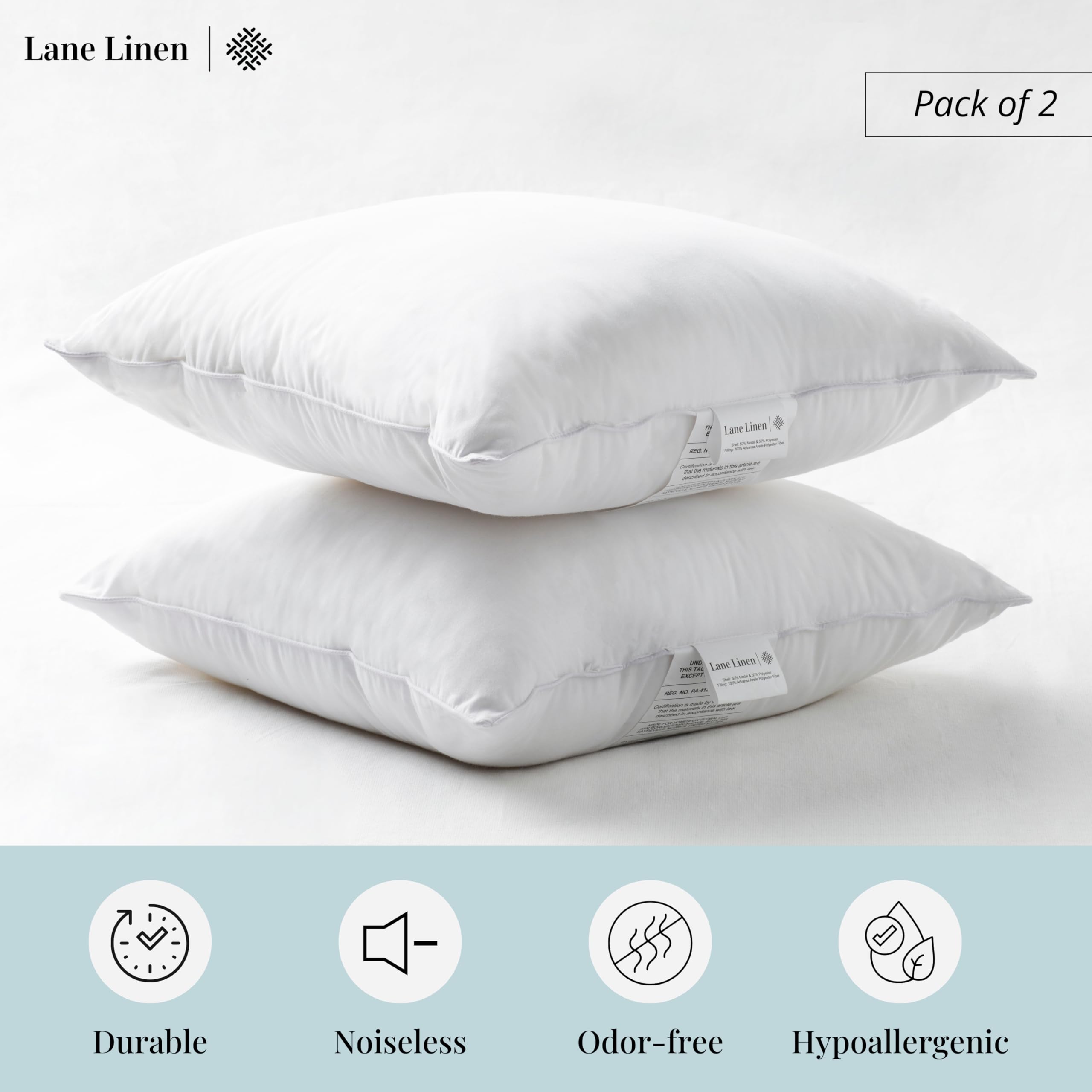 Foto 2 | Almohada Insert Lane Linen, 16 X 16 Cm, Paquete De 2 Unidades, Color Blanco - Venta Internacional.