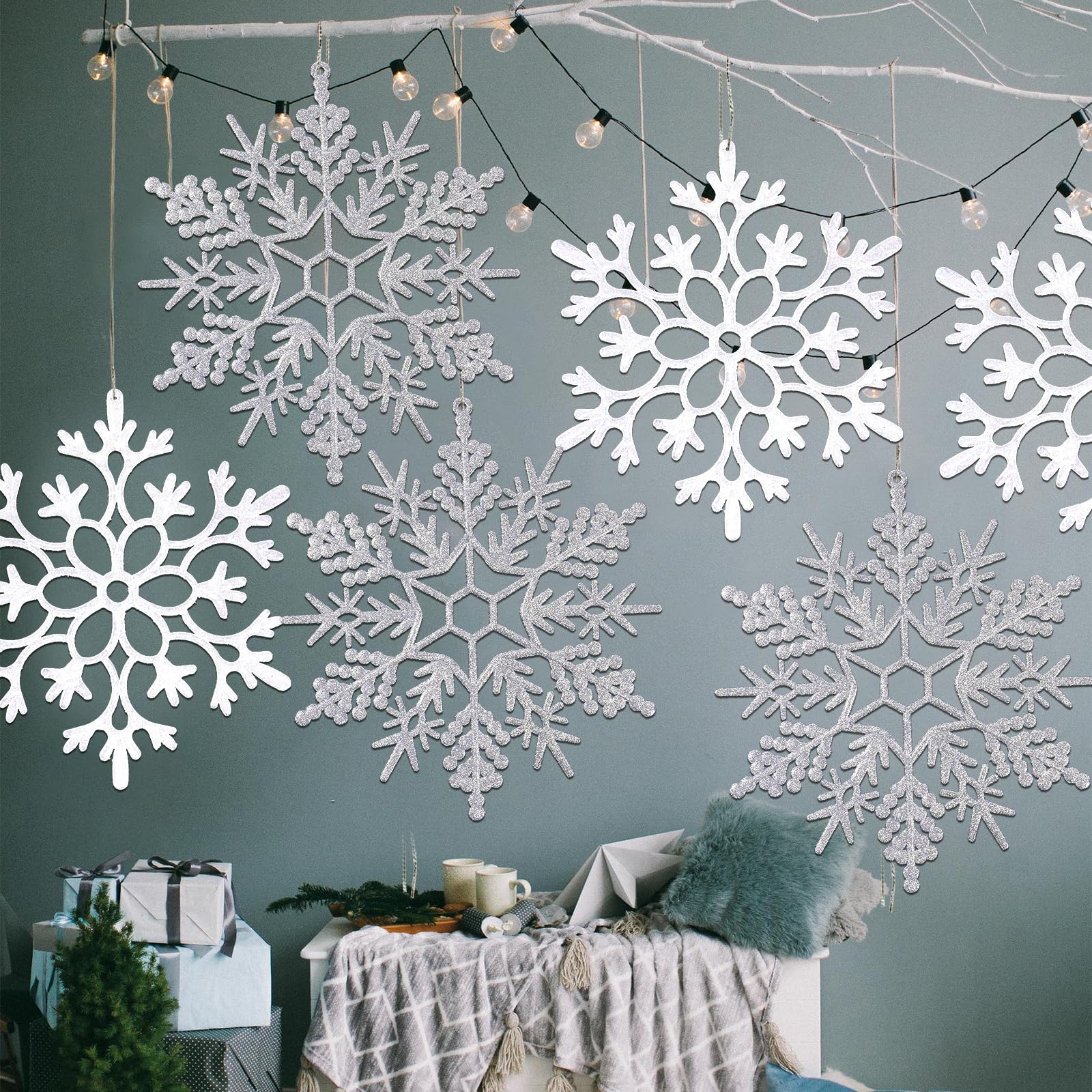 Foto 6 pulgar | Adornos Copos de Nieve Kockuu Blanco 30 cm 6 Piezas - Venta Internacional