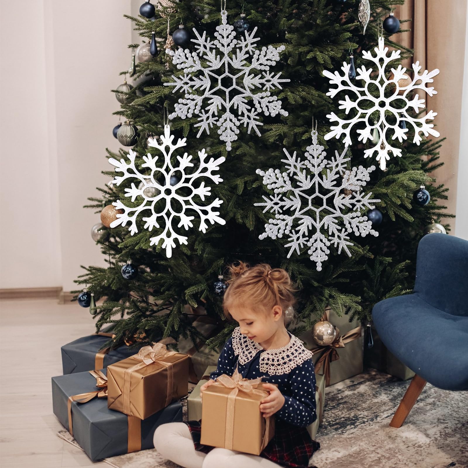 Foto 7 | Adornos Copos de Nieve Kockuu Blanco 30 cm 6 Piezas - Venta Internacional