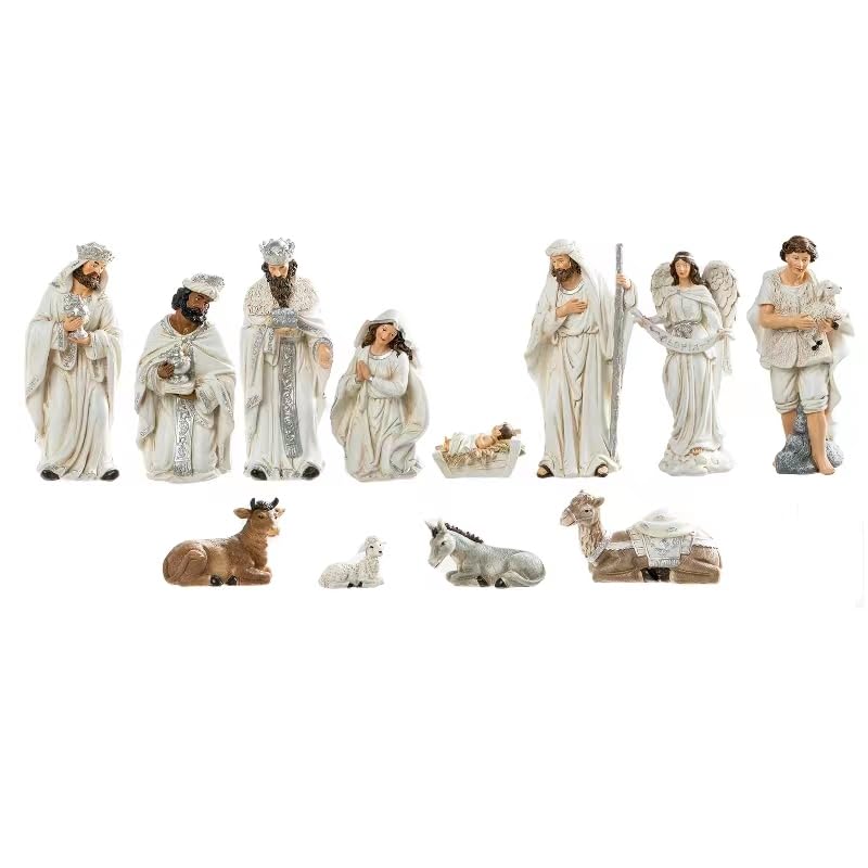 Set De Figuras Navideñas De Resina Glitzhome, Color Marfil, 12 Unidades - Venta Internacional. $3,951