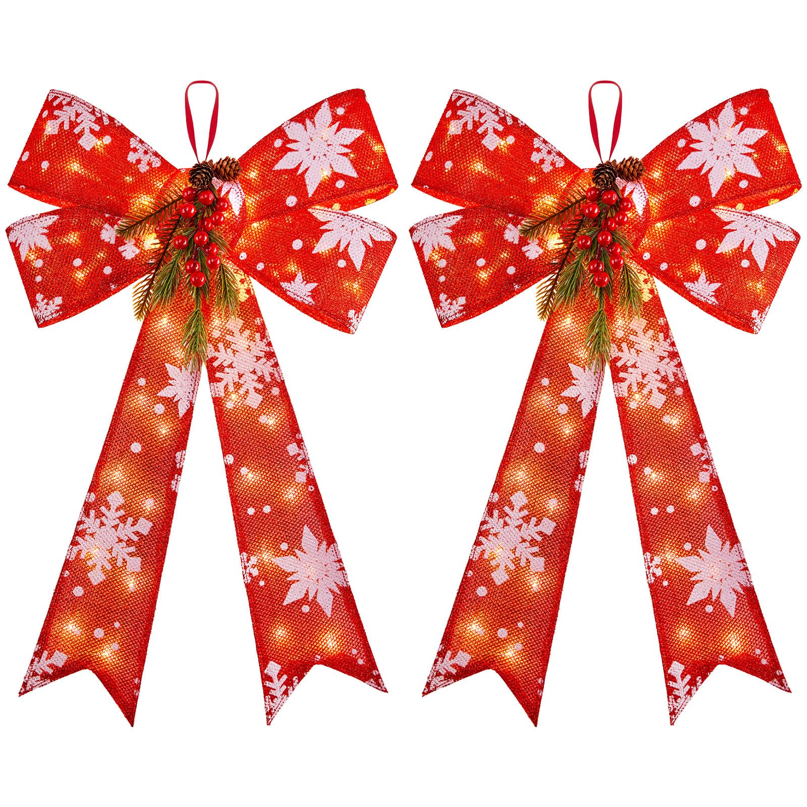 Foto 1 | Adornos Navideños, Paquete De 2 Lazos Rojos Con 45 Luces Led De 60 Cm - Venta Internacional.
