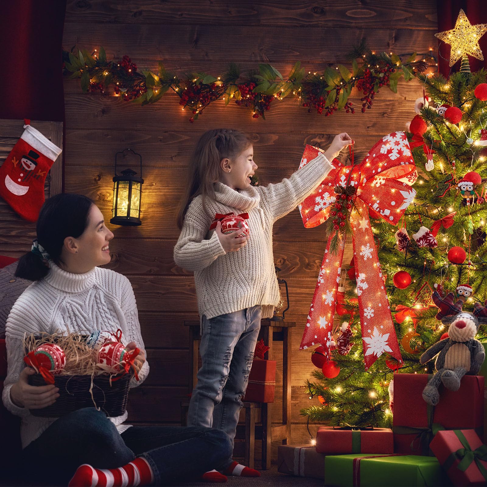 Foto 4 | Adornos Navideños, Paquete De 2 Lazos Rojos Con 45 Luces Led De 60 Cm - Venta Internacional.