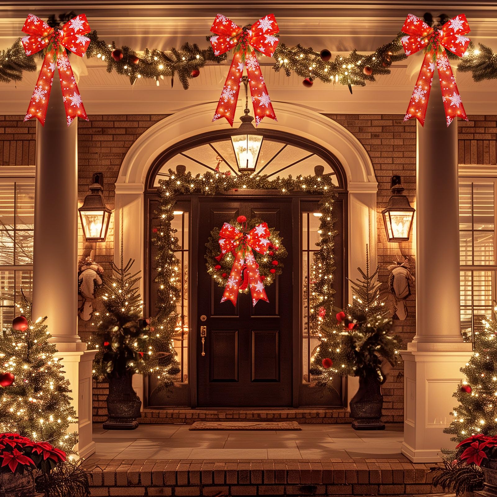 Foto 5 | Adornos Navideños, Paquete De 2 Lazos Rojos Con 45 Luces Led De 60 Cm - Venta Internacional.