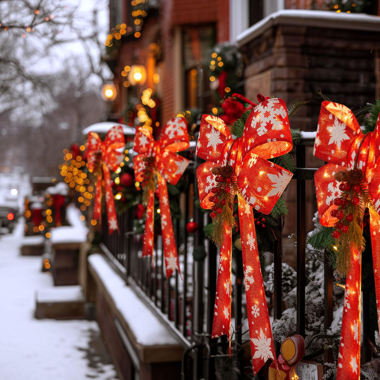 Foto 6 | Adornos Navideños, Paquete De 2 Lazos Rojos Con 45 Luces Led De 60 Cm - Venta Internacional.