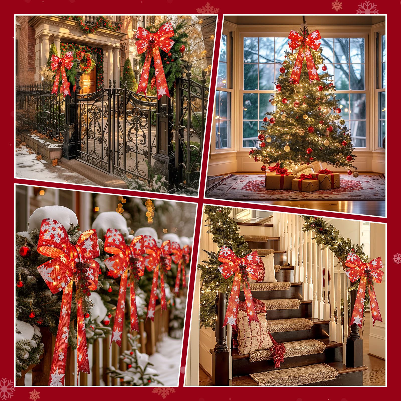 Foto 7 | Adornos Navideños, Paquete De 2 Lazos Rojos Con 45 Luces Led De 60 Cm - Venta Internacional.