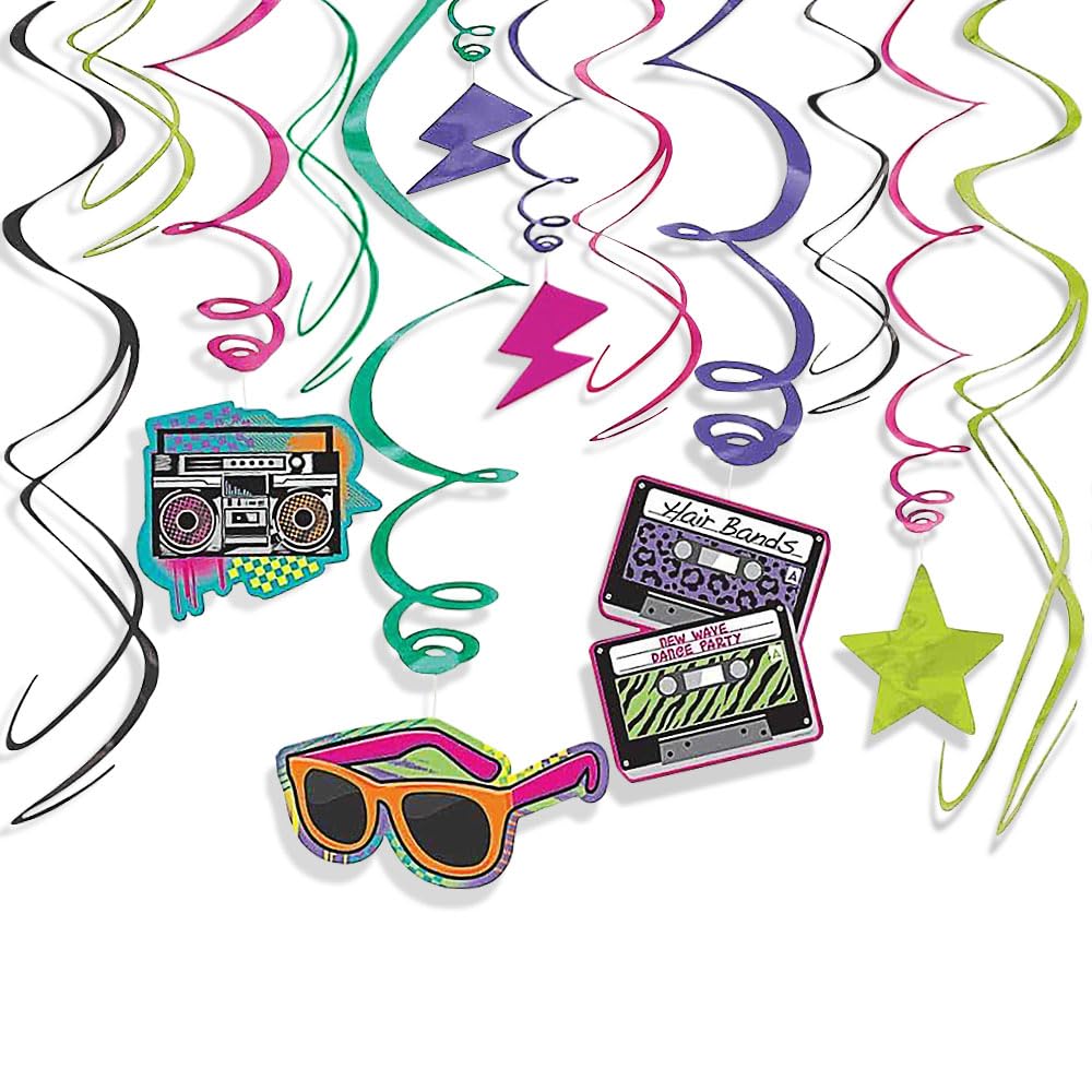 Paquete Económico Retro De Los 80 De Swirl Decorations Amscan (5 Y 7) X12 - Venta Internacional. $438