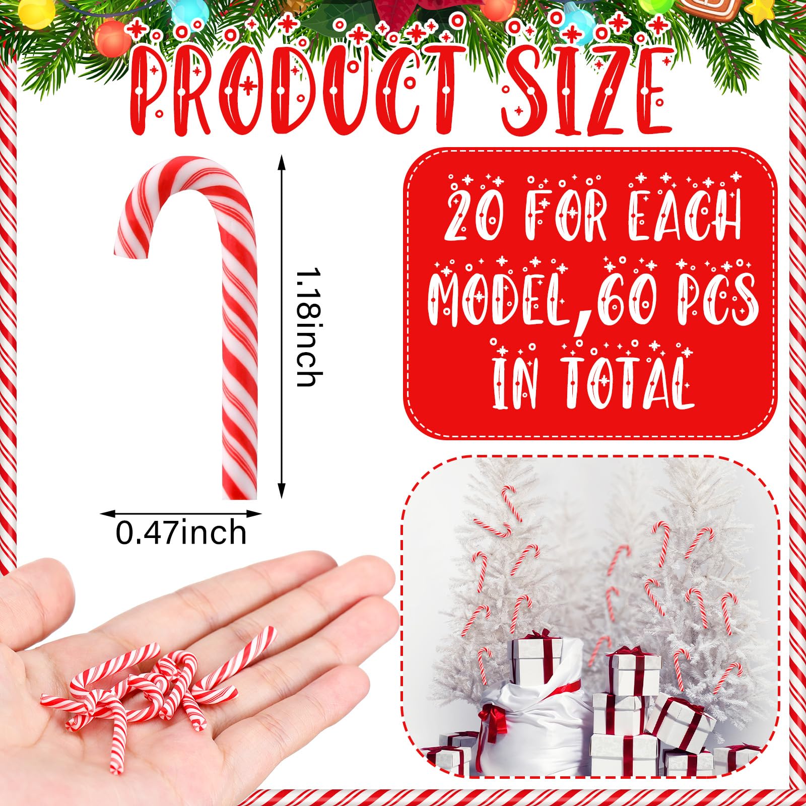 Foto 3 pulgar | Adornos Navideños Con Bastones De Caramelo Giegxin  60 Unidades  Arcilla Polimérica - Venta Internacional.