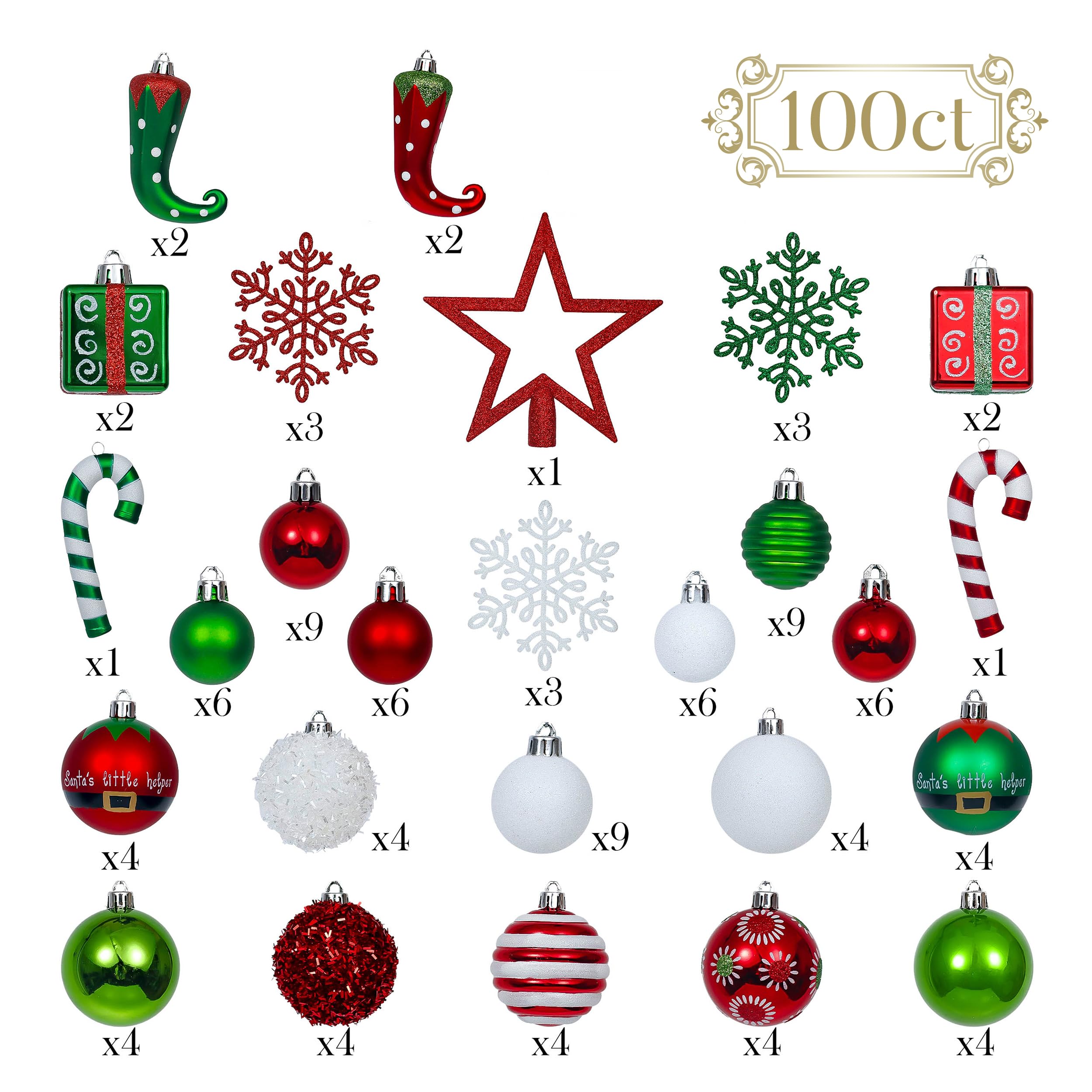 Foto 3 | Set De Adornos Para Árbol De Navidad Valery Madelyn, 100 Unidades, Elf Red G - Venta Internacional.