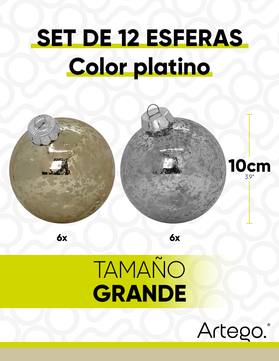 Foto 4 pulgar | Esferas Navideñas Grandes 10cm Set Paquete 12 Piezas Acabado Gotas Cromadas Mix Platino Dorado Decoración Bolas Par