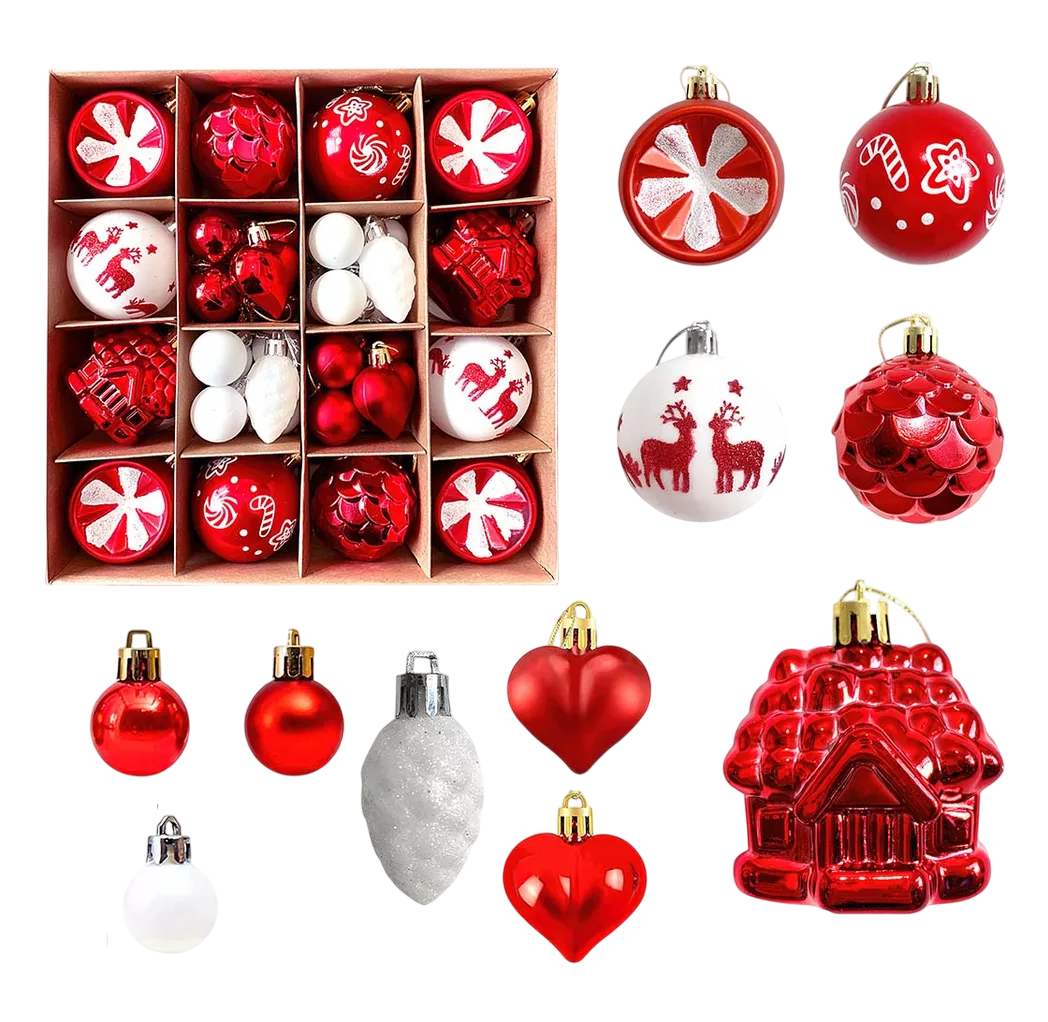 Foto 2 pulgar | 40 Pcs Esferas Navideñas Rojo Y Blanco Decorativa De Navidad Rojo Y Blanco