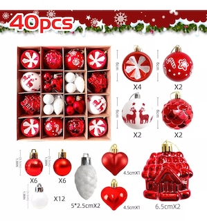 Foto 3 | 40 Pcs Esferas Navideñas Rojo Y Blanco Decorativa De Navidad Rojo Y Blanco