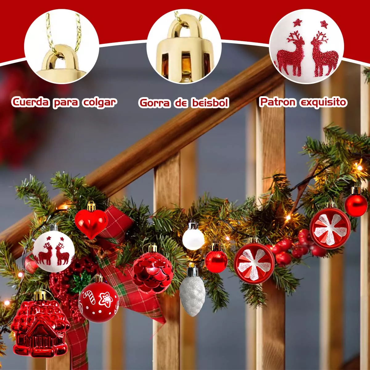 Foto 6 pulgar | 40 Pcs Esferas Navideñas Rojo Y Blanco Decorativa De Navidad Rojo Y Blanco