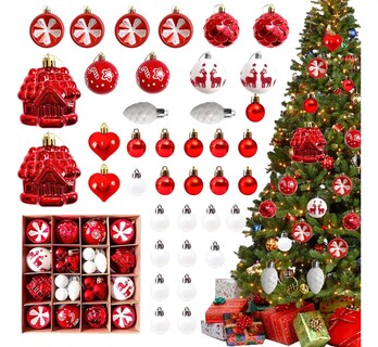 Foto 2 | 40 Pcs Esferas Navideñas Rojo Y Blanco Decorativa De Navidad Rojo Y Blanco