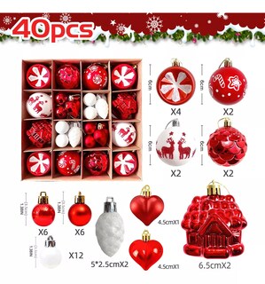 Foto 3 | 40 Pcs Esferas Navideñas Rojo Y Blanco Decorativa De Navidad Rojo Y Blanco