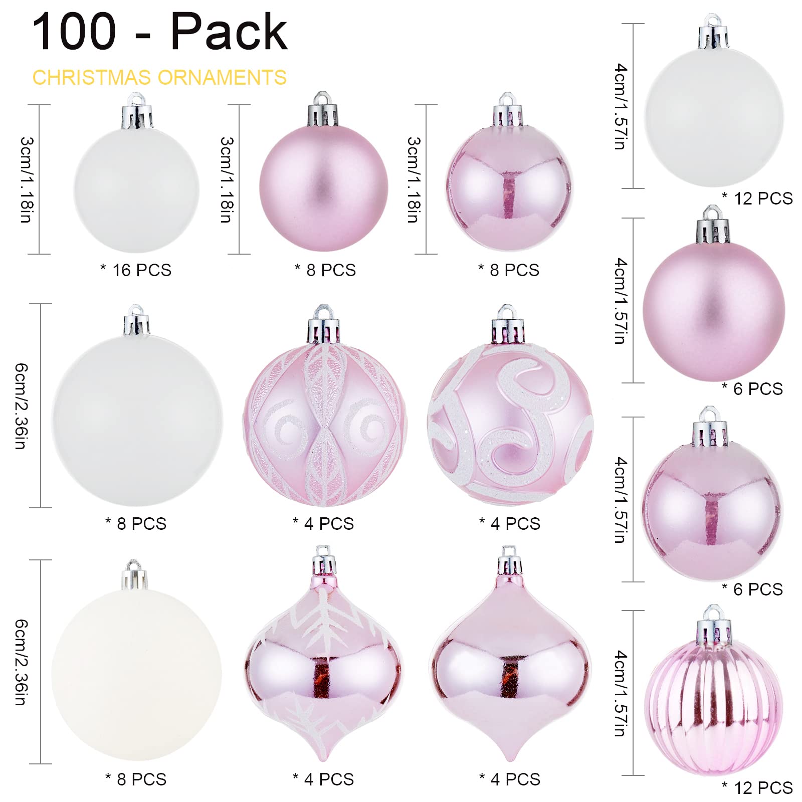 Foto 2 | Juego De Adornos De Bolas Navideñas Jorysics, 100 Unidades, Varios Colores, Rosas - Venta Internacional.