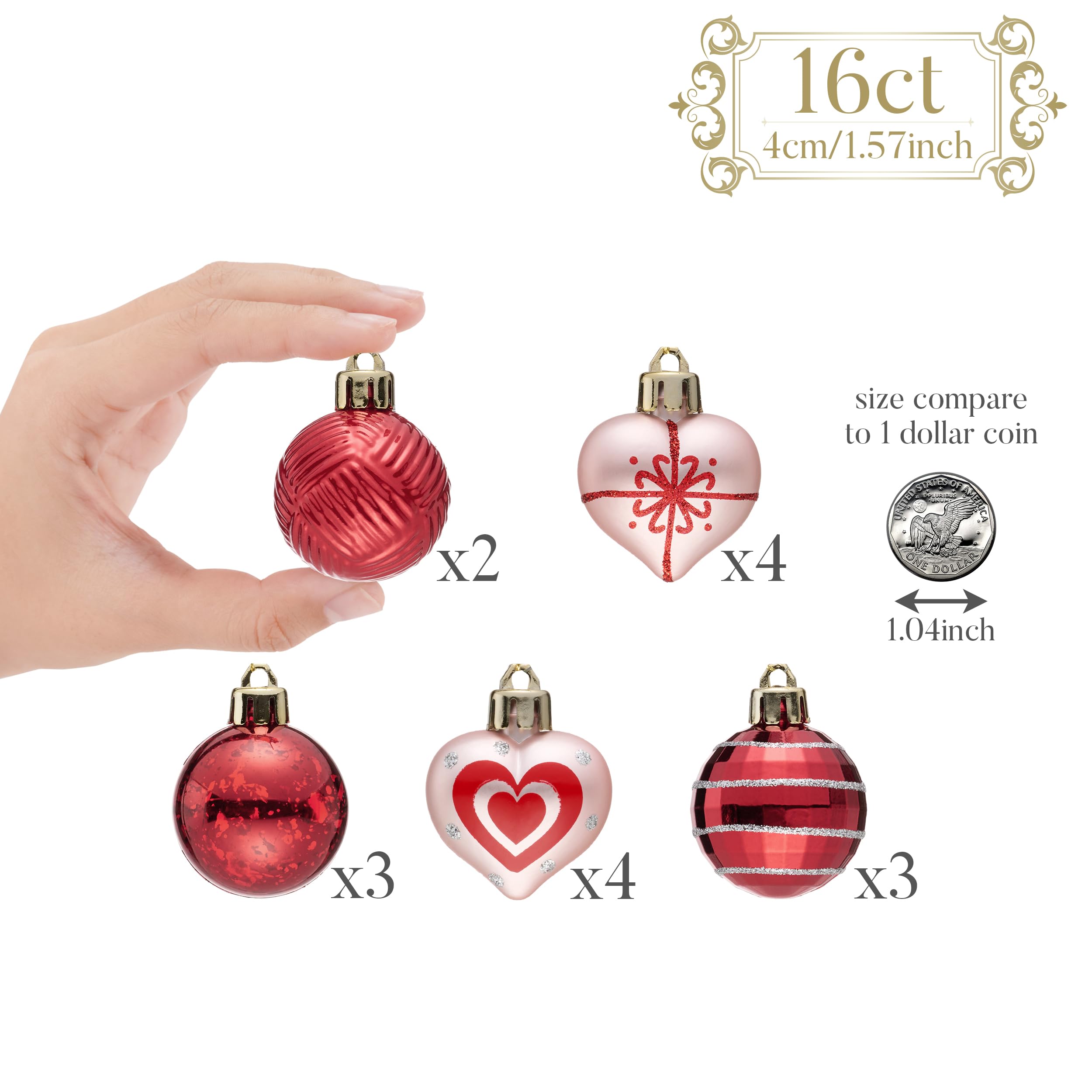 Foto 4 pulgar | Adornos Navideños Valery Madelyn Heart 4 Cm 16 Unidades - Venta Internacional.