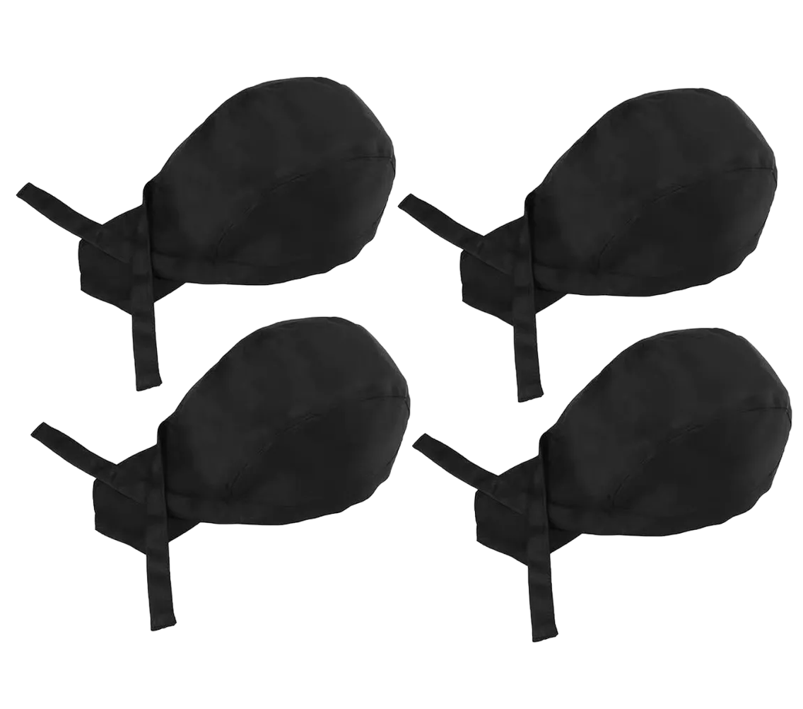 Foto 1 | Gorro De Pañuelo De Chef, Negro, Lazos, Talla Única 4 Pzs Negro