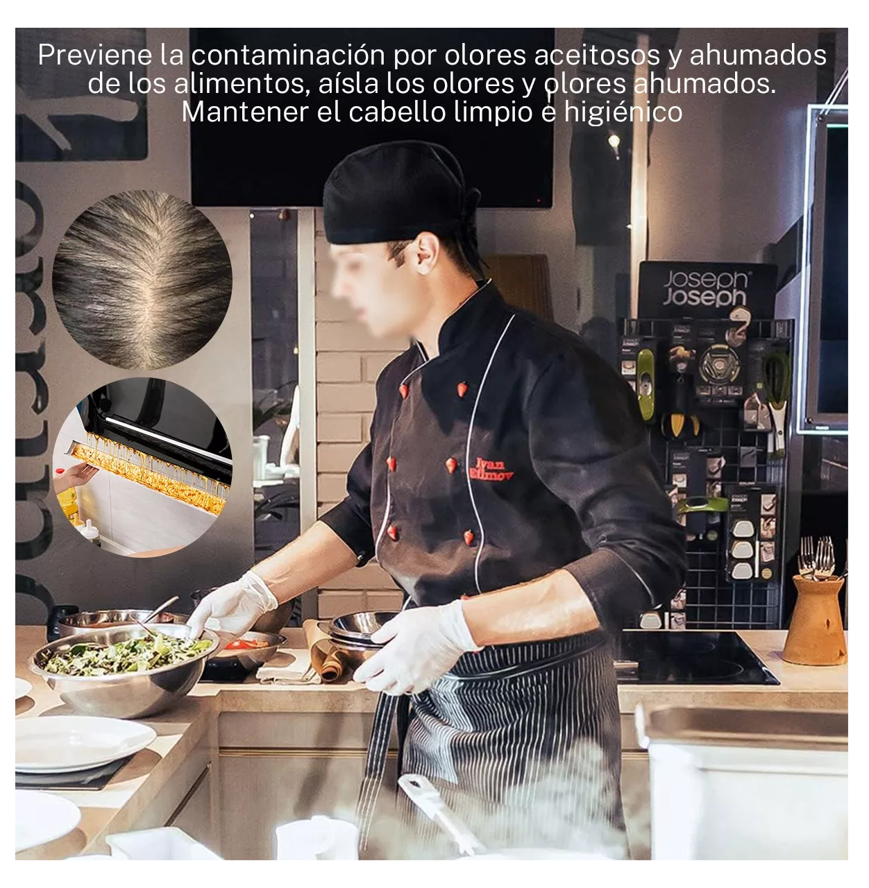 Foto 5 | Gorro De Pañuelo De Chef, Negro, Lazos, Talla Única 4 Pzs Negro