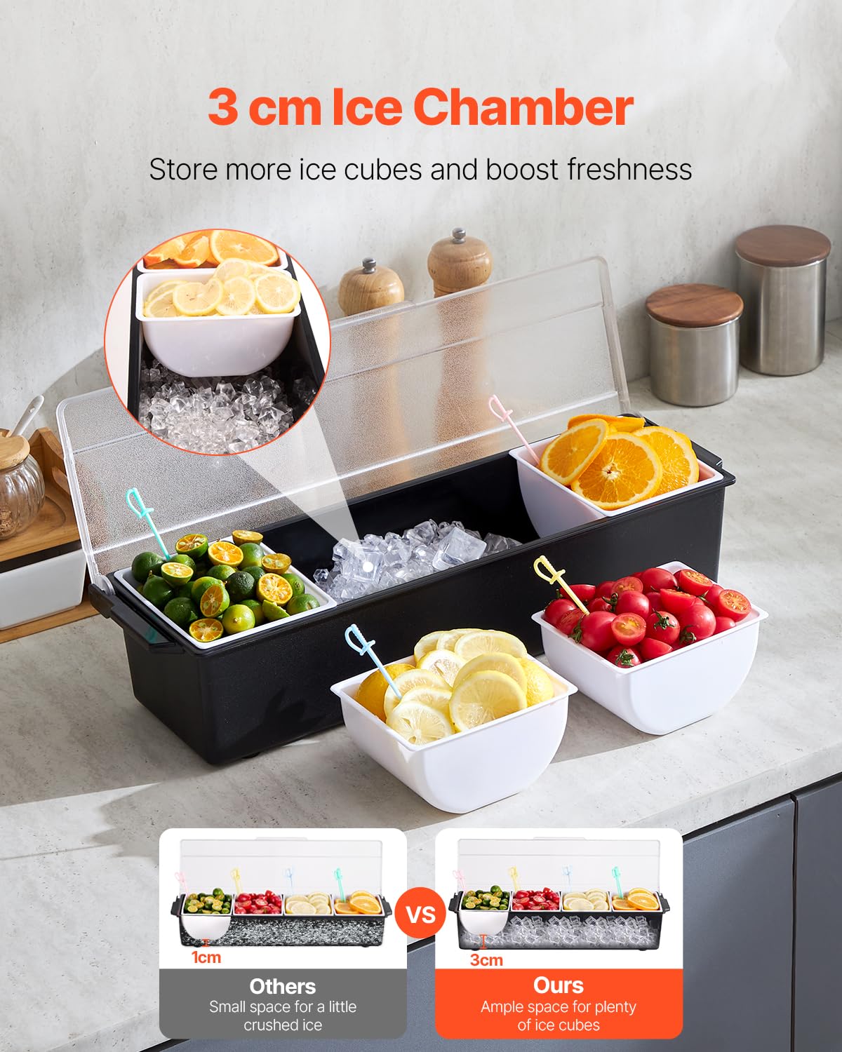Foto 2 | Servidor De Condimentos Refrigerado Vevor De 4 Compartimentos Enfriado Con Hielo Con Tapa - Venta Internacional.