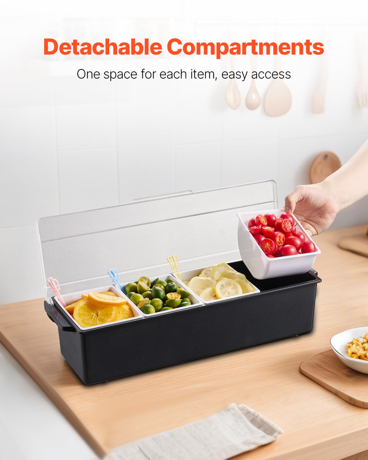 Foto 5 pulgar | Servidor De Condimentos Refrigerado Vevor De 4 Compartimentos Enfriado Con Hielo Con Tapa - Venta Internacional.