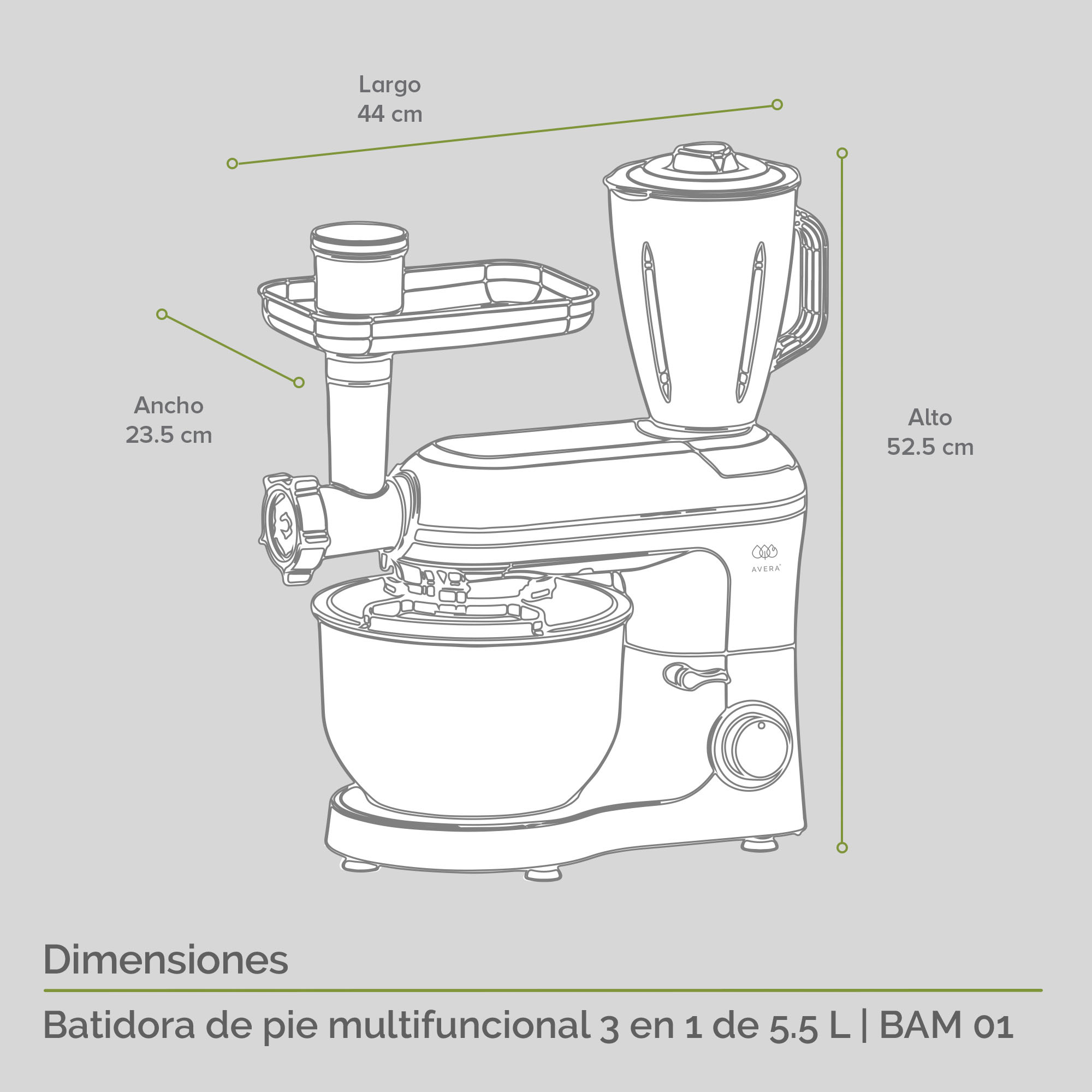 Foto 3 | Batidora de Pedestal Industrial Avera Bam01 Multifuncional 5.5 Litros