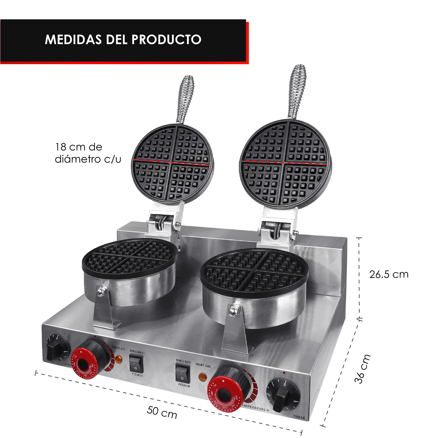 Foto 4 pulgar | Wafflera Eléctrica Doble Industrial Antiadherente 2000W 250°C