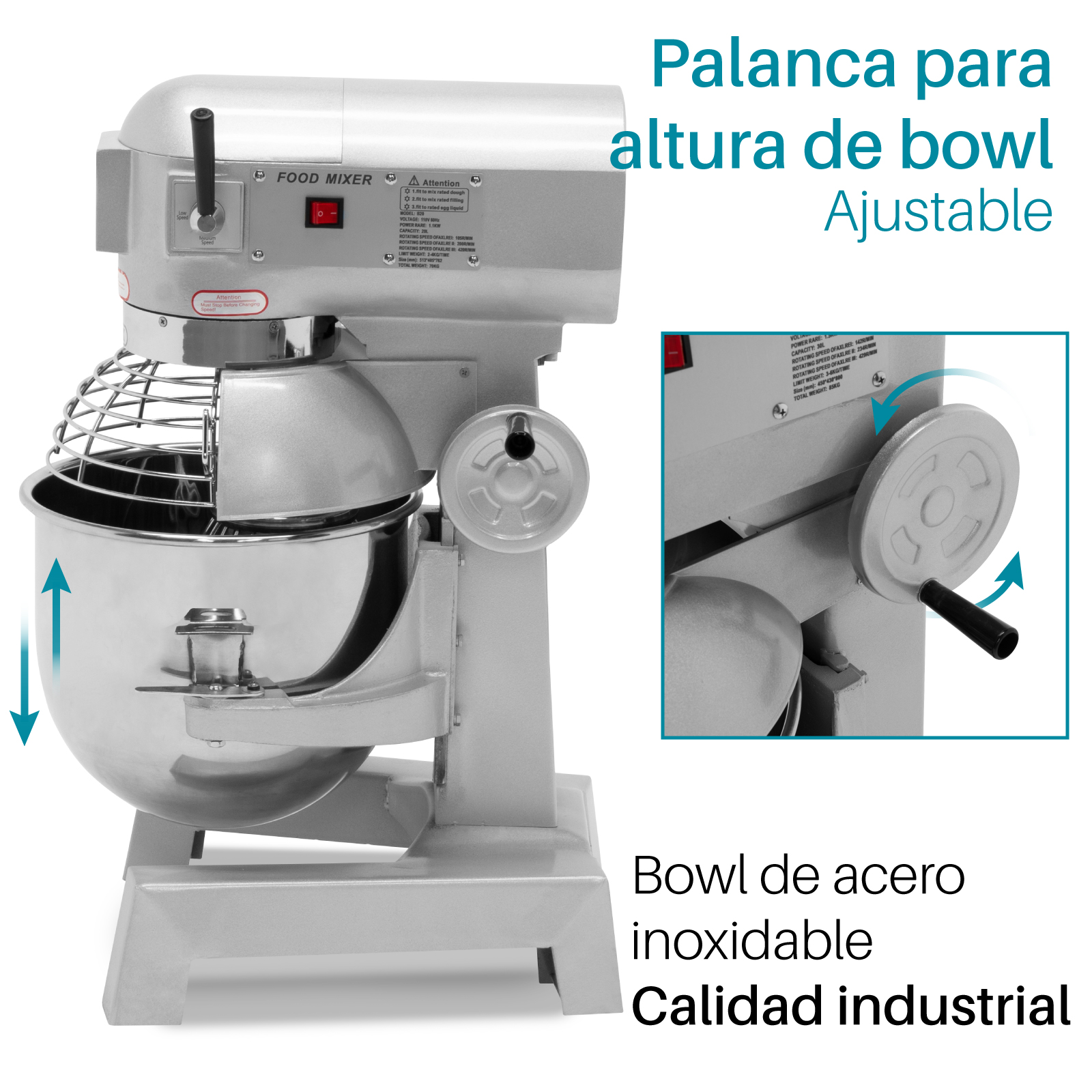 Foto 5 pulgar | Batidora Onof HR-B20 color Plata de 20 L Industrial de Acero Inoxidable