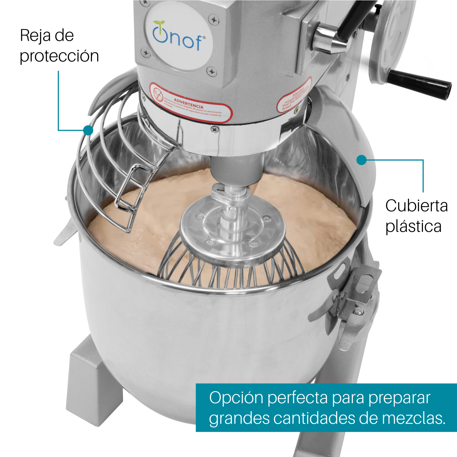 Foto 5 | Batidora Onof HR-B20 color Plata de 20 L Industrial de Acero Inoxidable