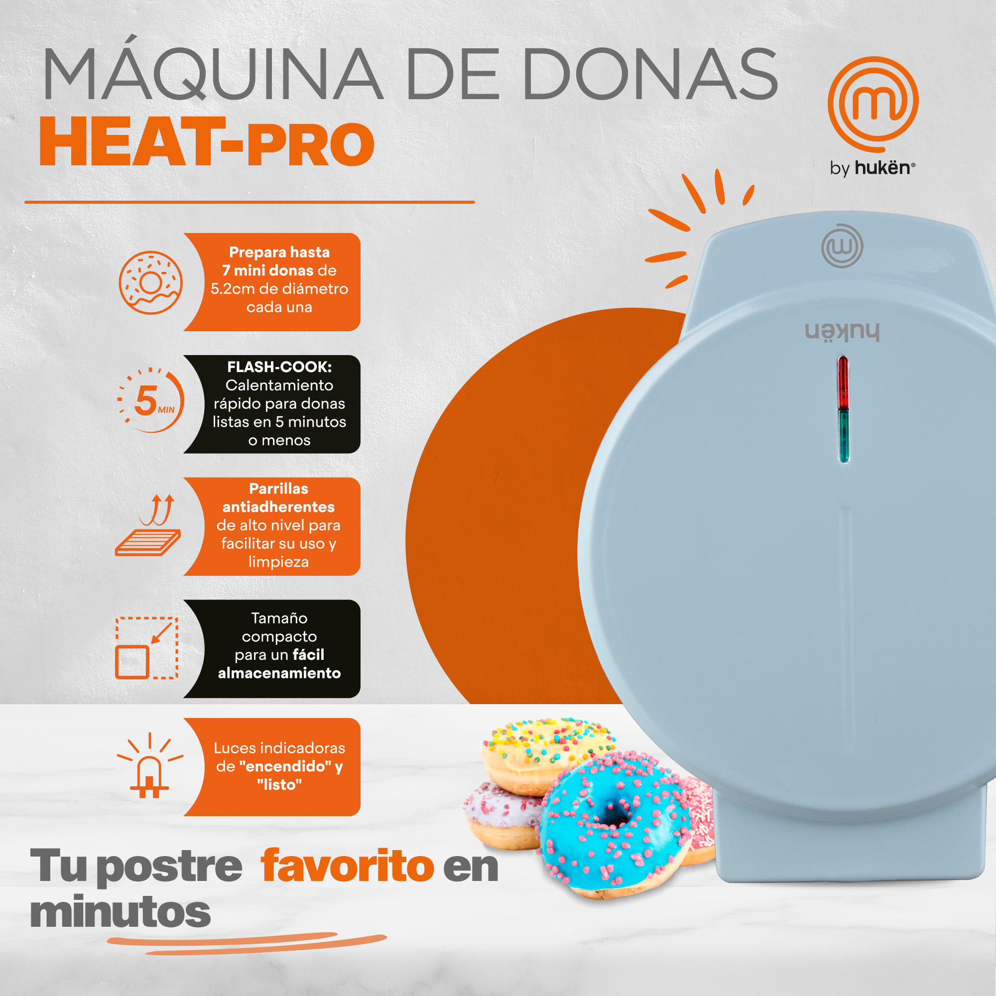 Foto 5 pulgar | Maquina de Mini Donas Masterchef By Huken color Azul 7 Donuts