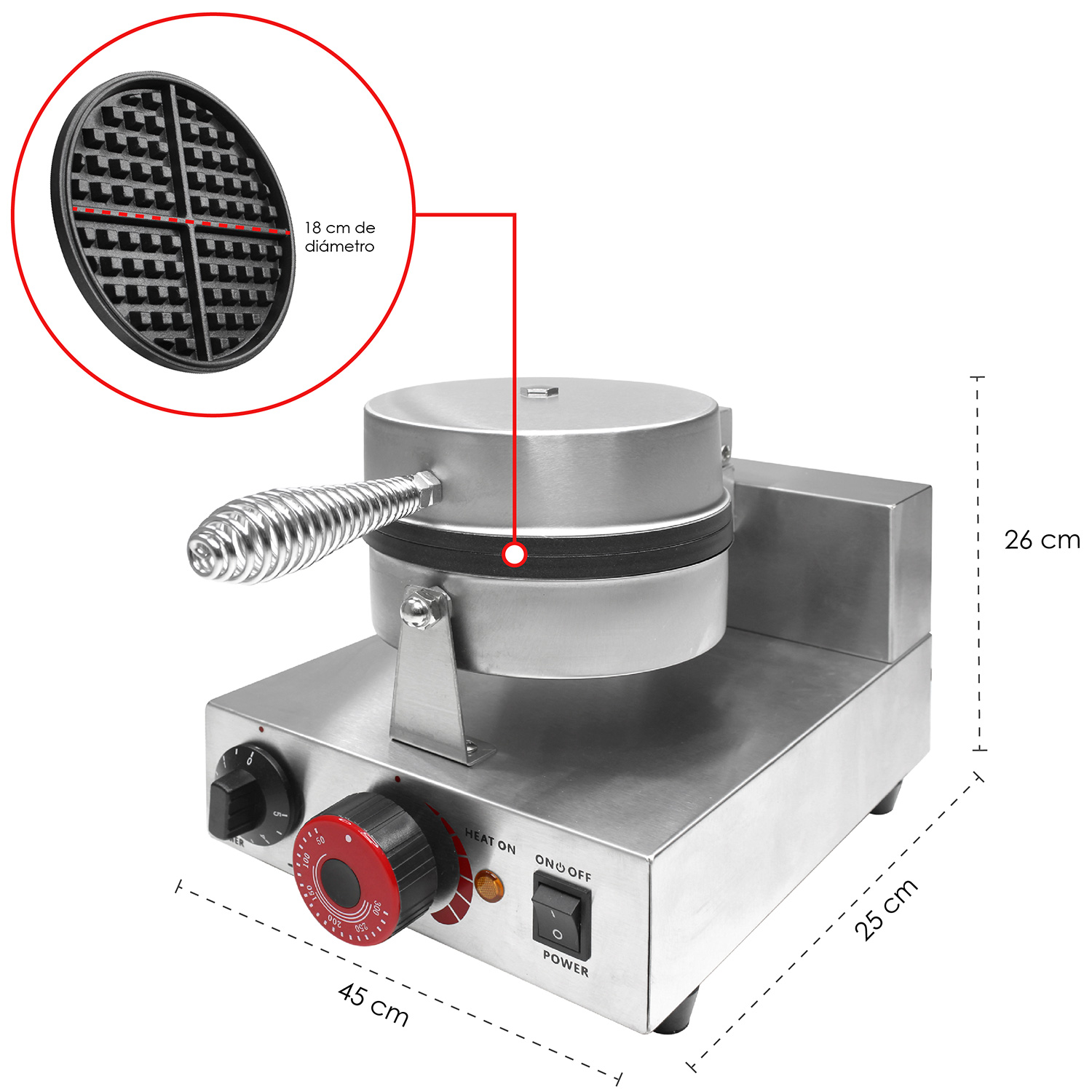 Foto 4 pulgar | Wafflera Eléctrica Industrial Antiadherente 1000W 300°C
