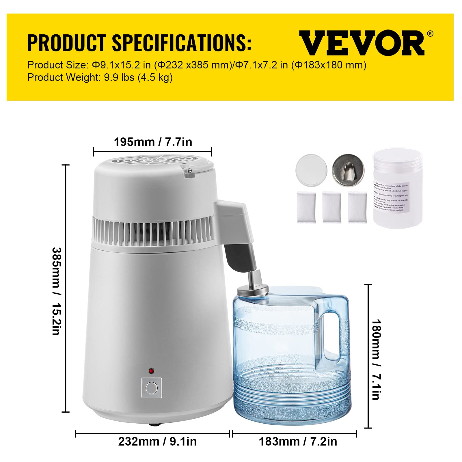 Foto 7 | Destilador De Agua Vevor 4l 750w 1.1 Gal/h Con Recipiente De Plástico - Venta Internacional.
