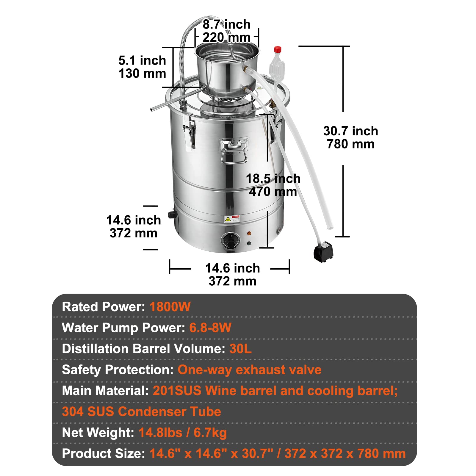 Foto 8 pulgar | Destilador De Alcohol Vevor Electric 30 L Con Bomba Y Termómetro - Venta Internacional.