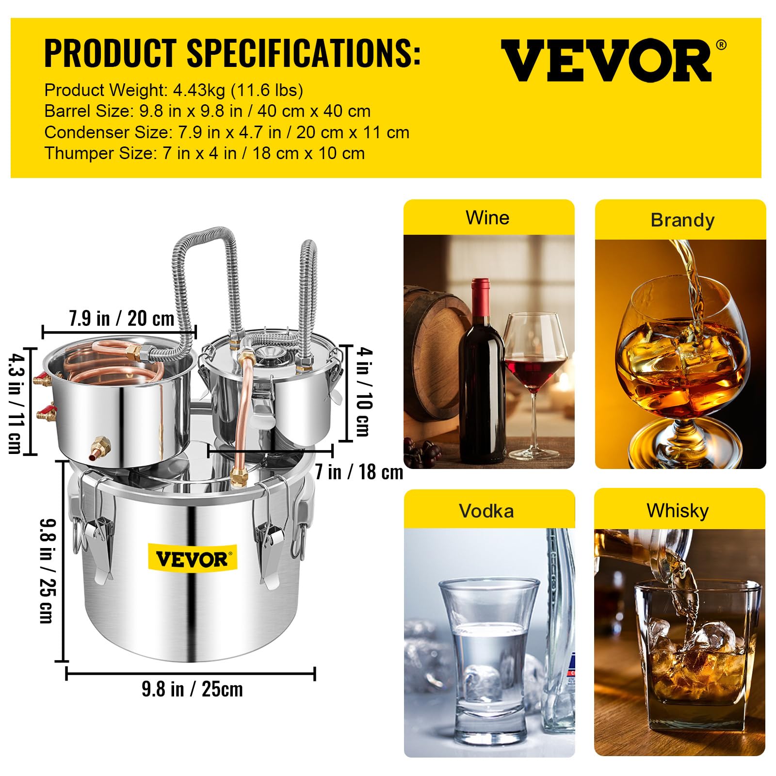 Foto 8 pulgar | Destilador De Acero Inoxidable Alcohol Still Vevor De 3 Galones - Venta Internacional.