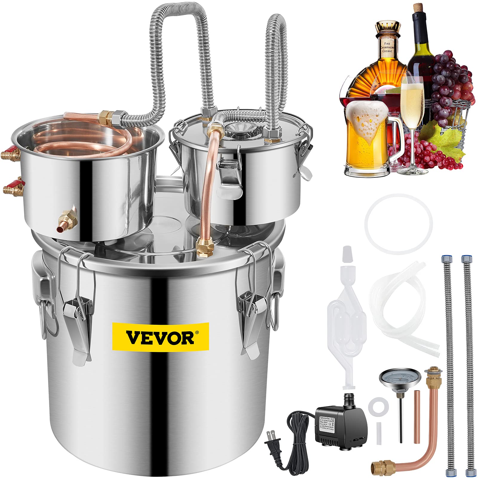 Still De Alcohol Vevor De 30 Litros Con Barril Thumper, Kit De Destilería - Venta Internacional.