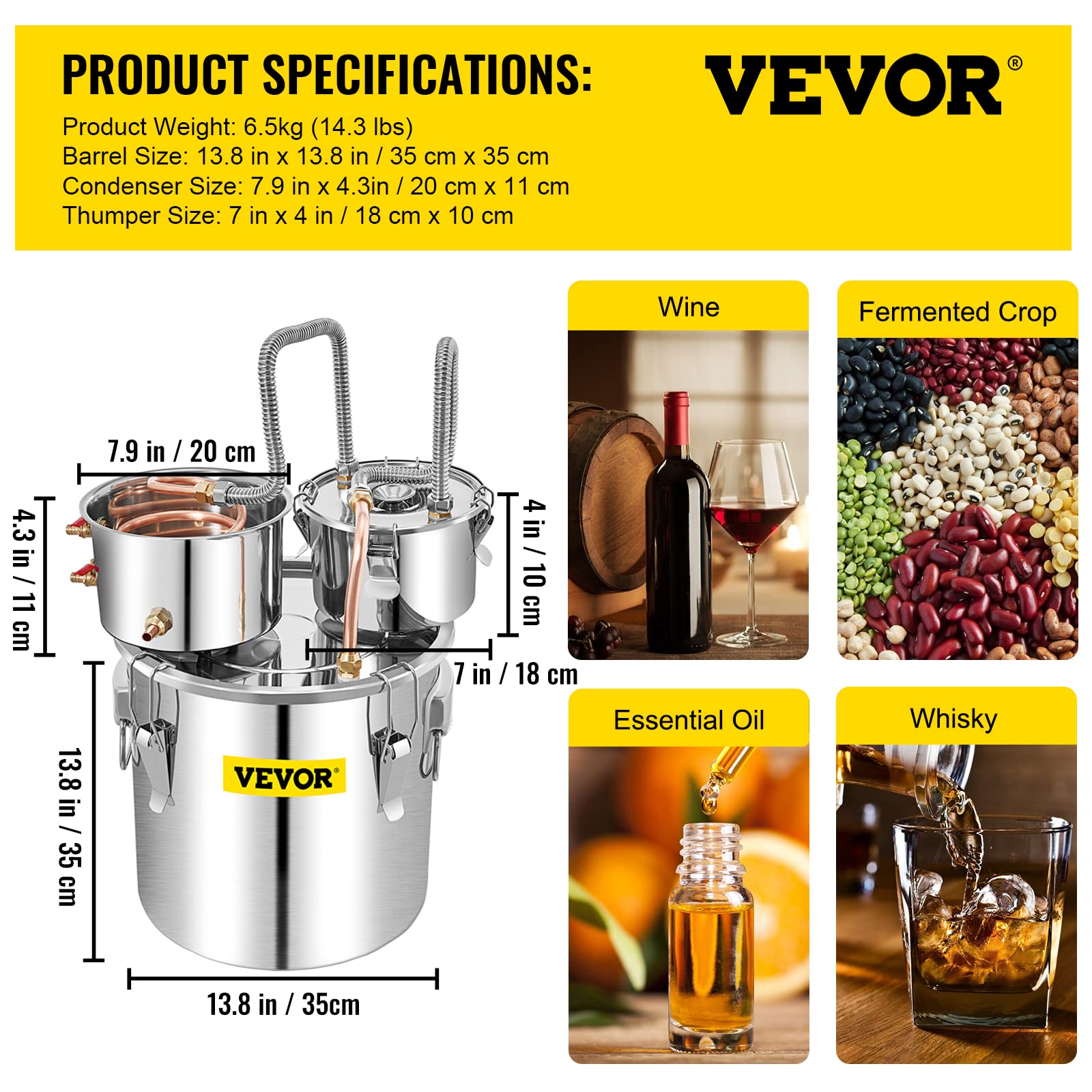 Foto 8 pulgar | Still De Alcohol Vevor De 30 Litros Con Barril Thumper, Kit De Destilería - Venta Internacional.