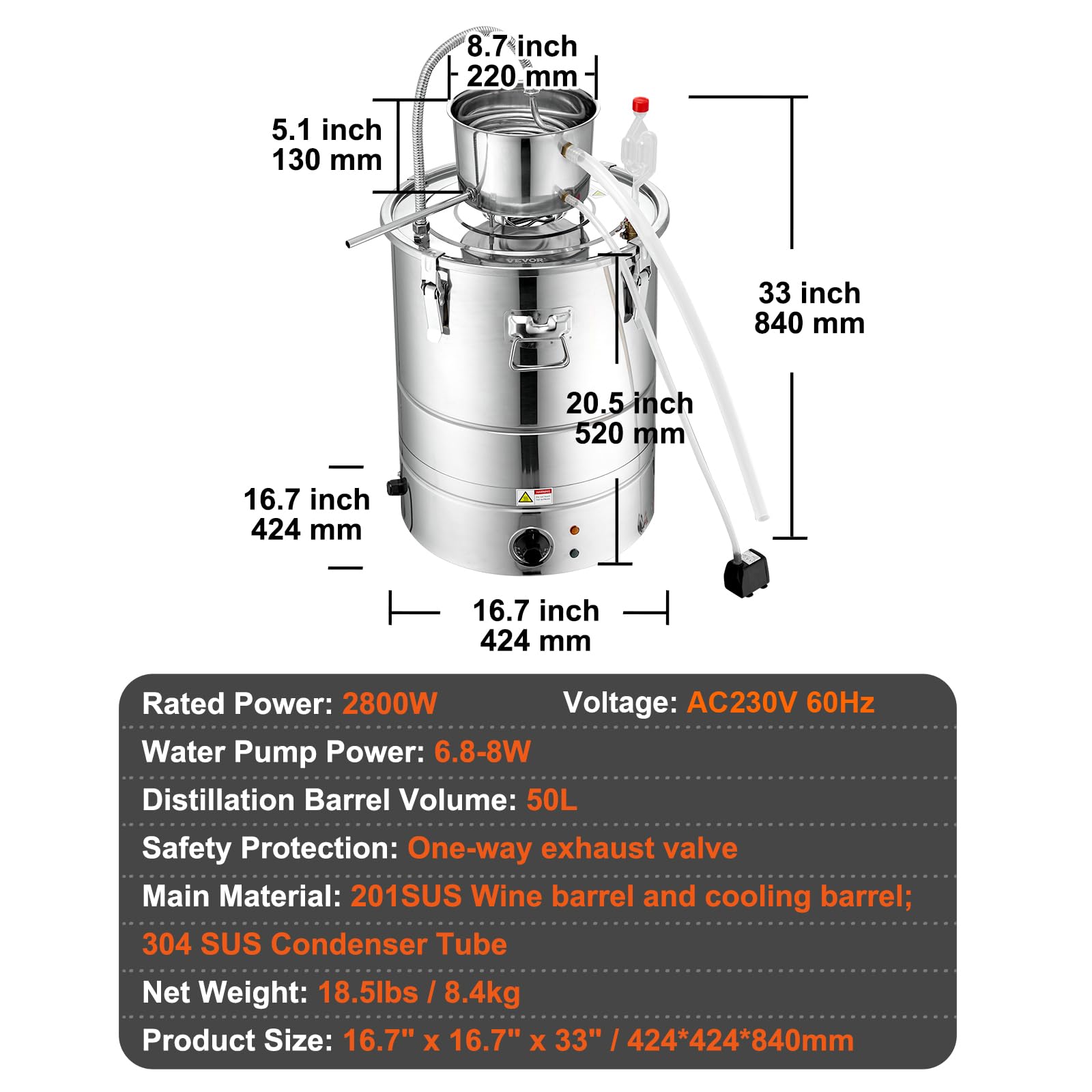 Foto 7 pulgar | Alcohol Still Vevor Electric 50 L 230 V Con Bomba Y Termómetro - Venta Internacional.