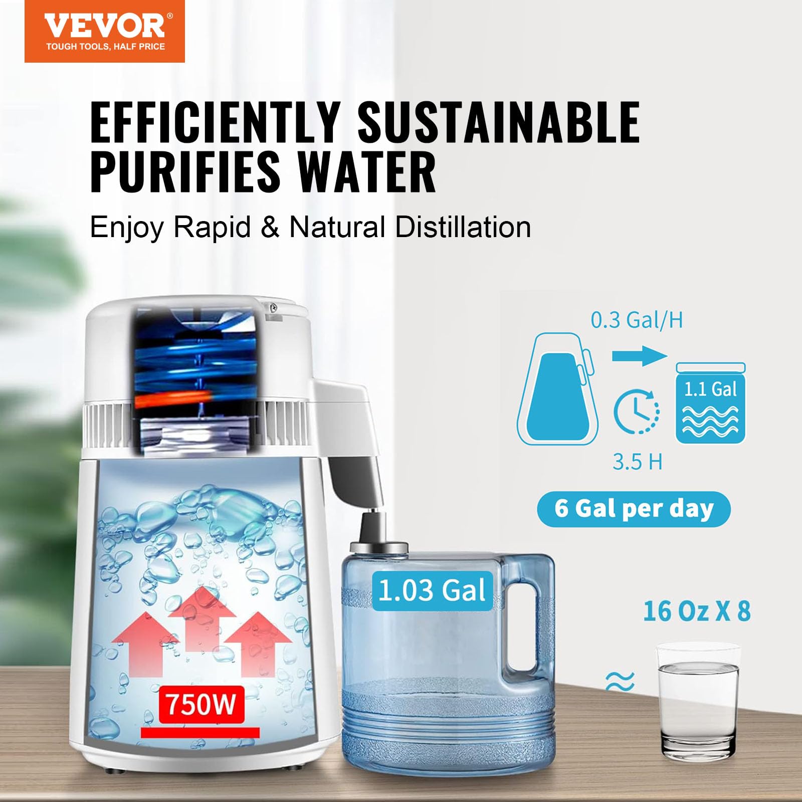 Foto 3 pulgar | Destilador De Agua Vevor 4l/1.1 Gal 750 W Con Contenedor Libre De Bpa - Venta Internacional.