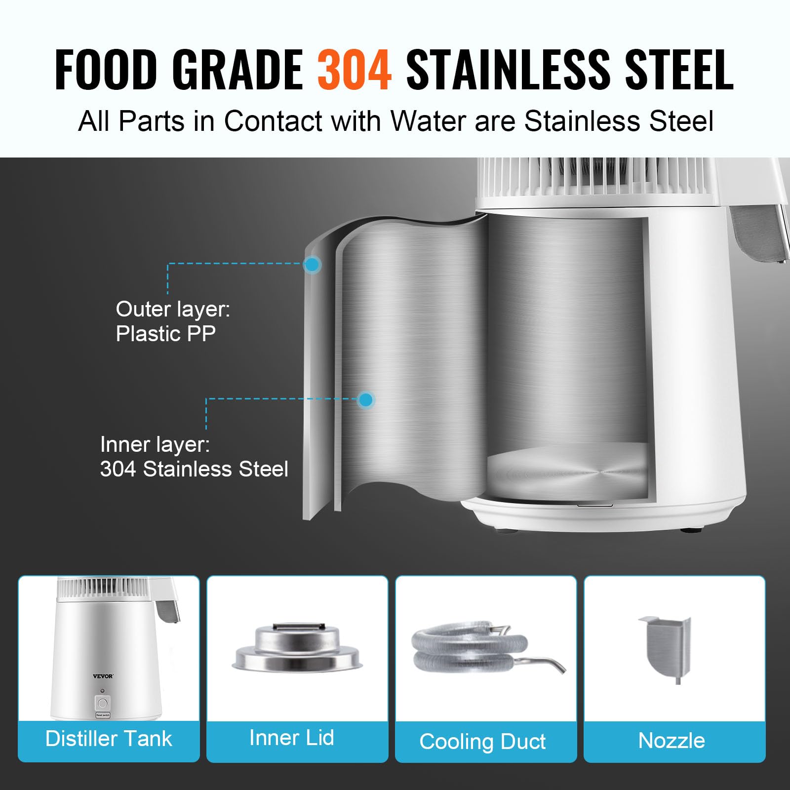 Foto 5 pulgar | Destilador De Agua Vevor 4l/1.1 Gal 750 W Con Contenedor Libre De Bpa - Venta Internacional.