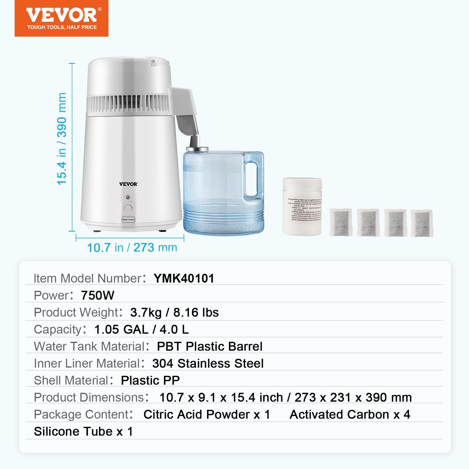 Foto 8 pulgar | Destilador De Agua Vevor 4l/1.1 Gal 750 W Con Contenedor Libre De Bpa - Venta Internacional.