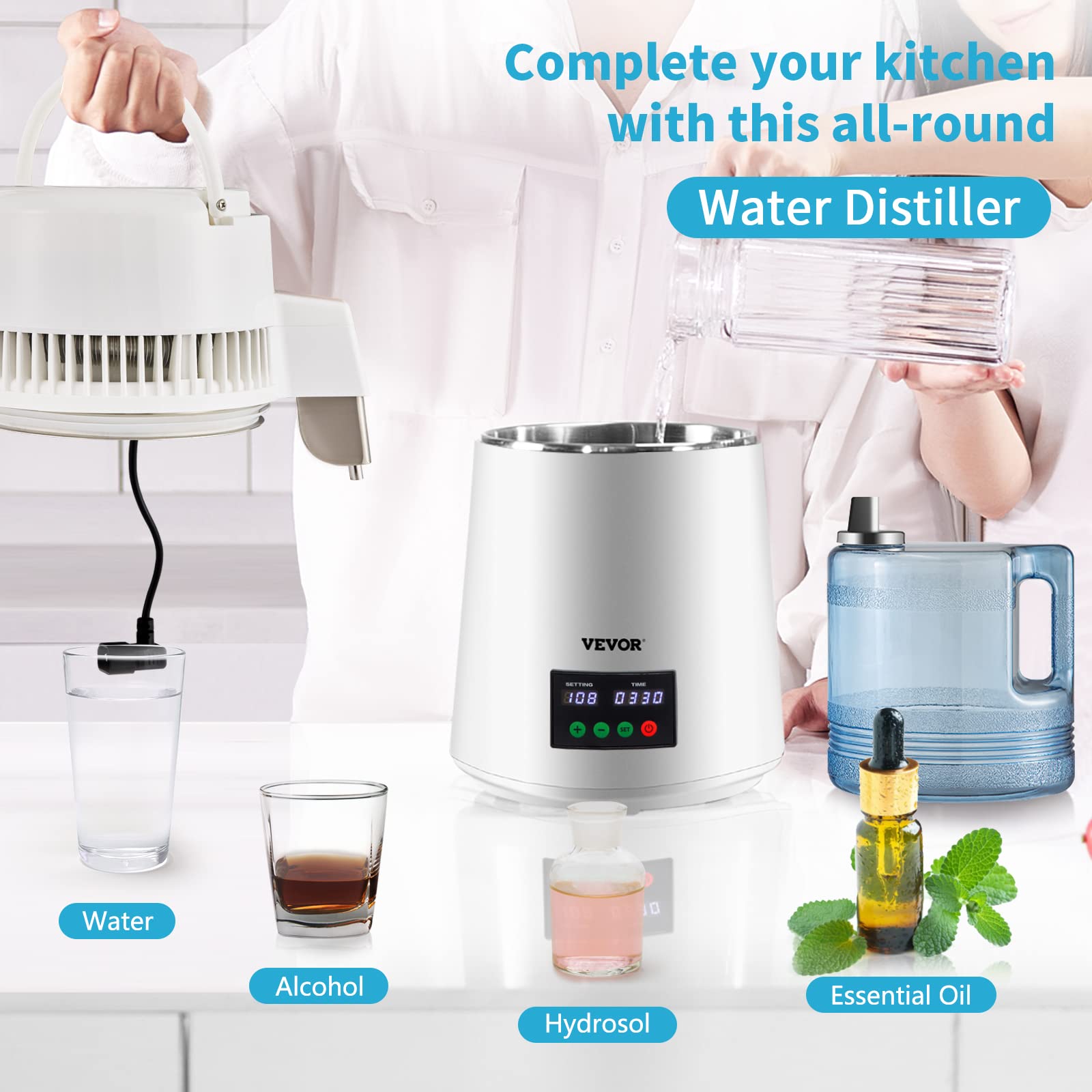 Foto 2 | Destilador De Agua Vevor 4l 0.3l/h 750w 0-99h Timing 304ss Blanco - Venta Internacional.