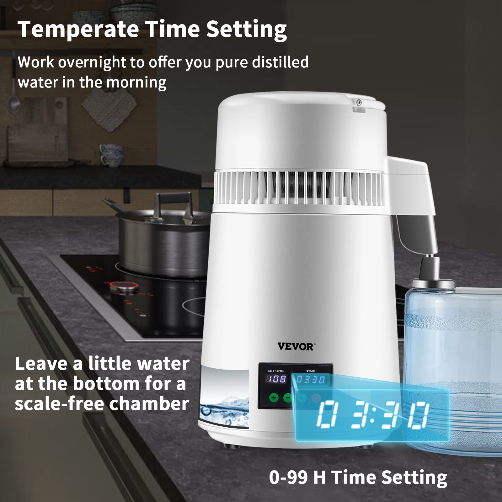 Foto 5 pulgar | Destilador De Agua Vevor 4l 0.3l/h 750w 0-99h Timing 304ss Blanco - Venta Internacional.