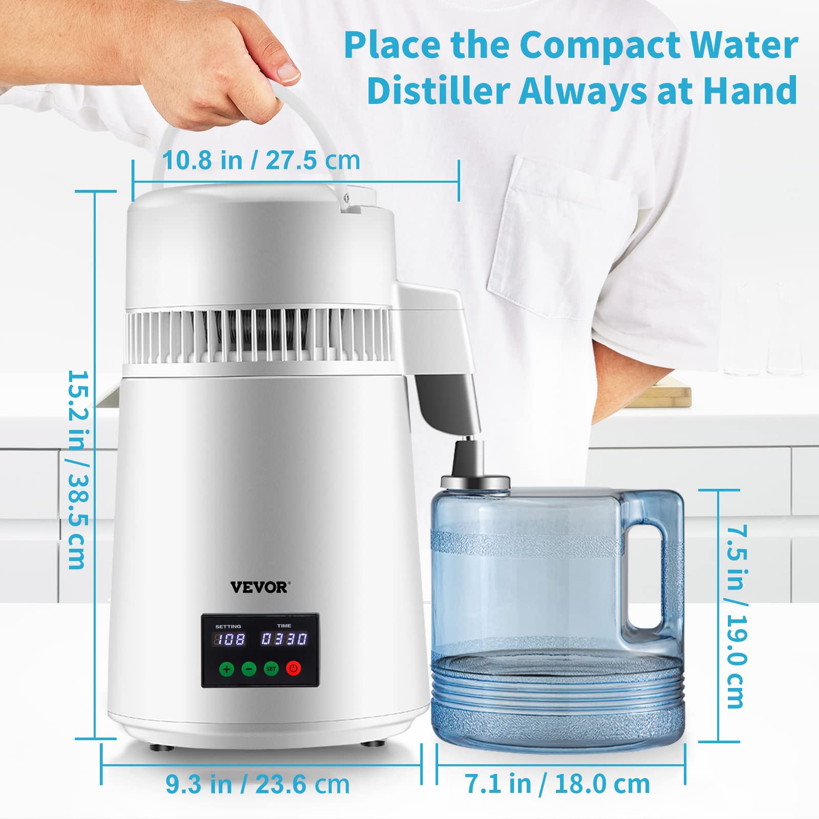 Foto 8 pulgar | Destilador De Agua Vevor 4l 0.3l/h 750w 0-99h Timing 304ss Blanco - Venta Internacional.