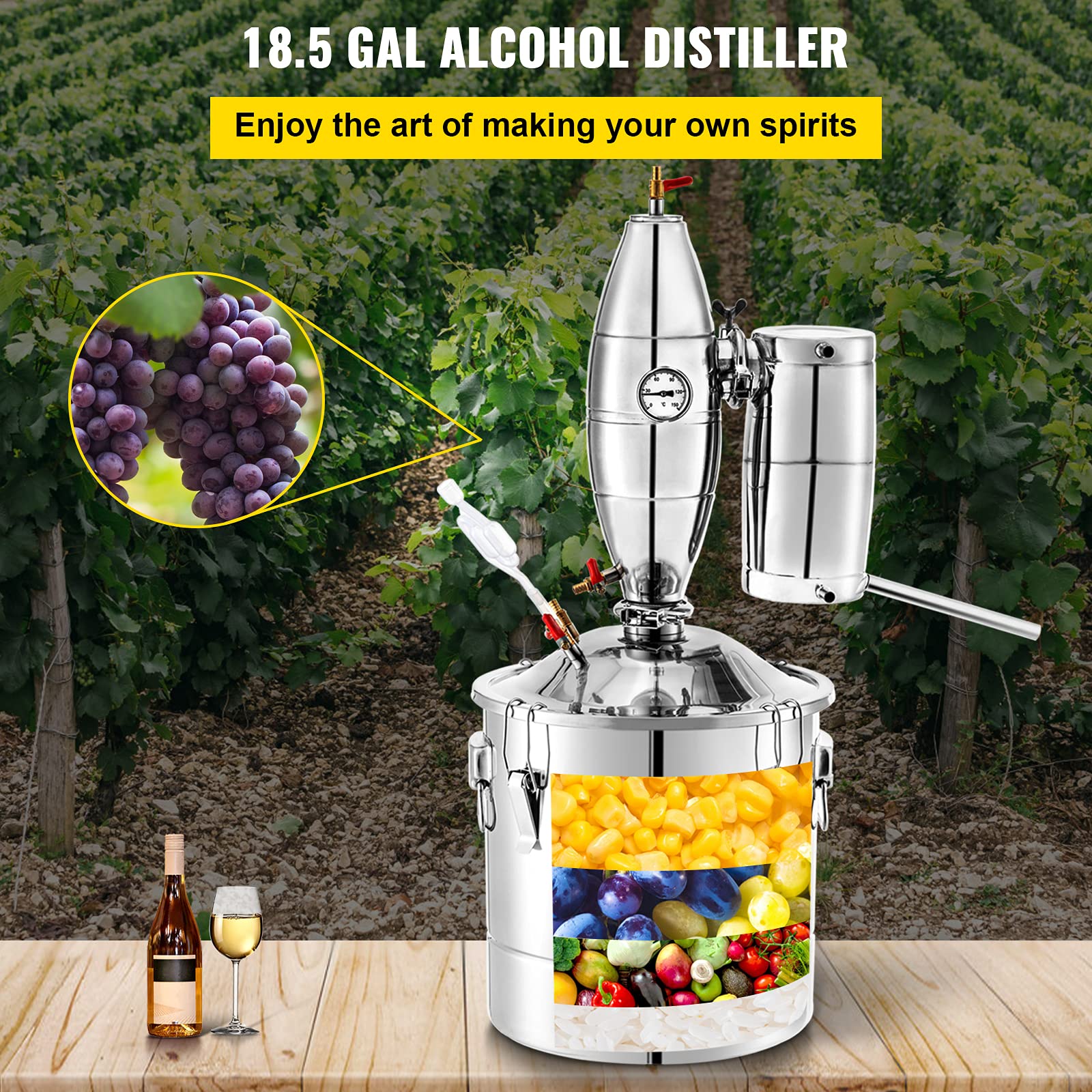 Foto 3 pulgar | Destilador De Alcohol Vevor 70l Con Bolas De Cerámica Para Vino De 18.5 Galones - Venta Internacional.