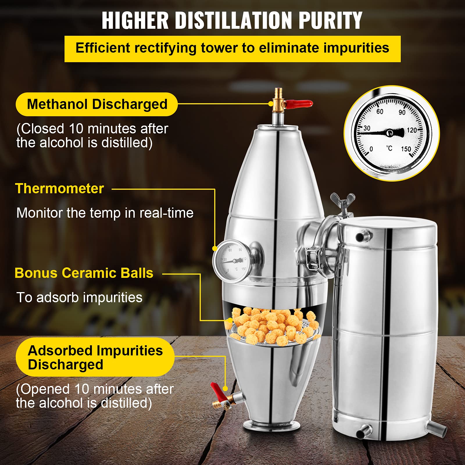 Foto 5 pulgar | Destilador De Alcohol Vevor 70l Con Bolas De Cerámica Para Vino De 18.5 Galones - Venta Internacional.