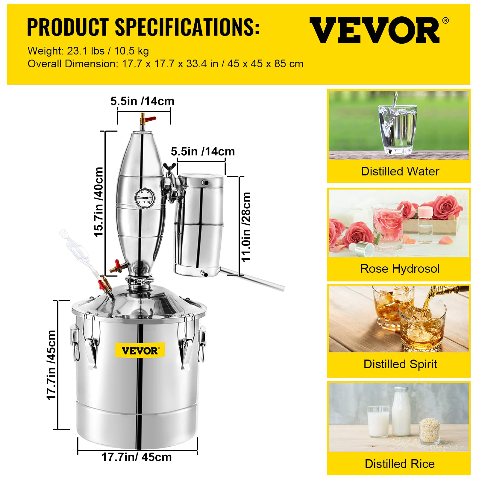 Foto 8 pulgar | Destilador De Alcohol Vevor 70l Con Bolas De Cerámica Para Vino De 18.5 Galones - Venta Internacional.