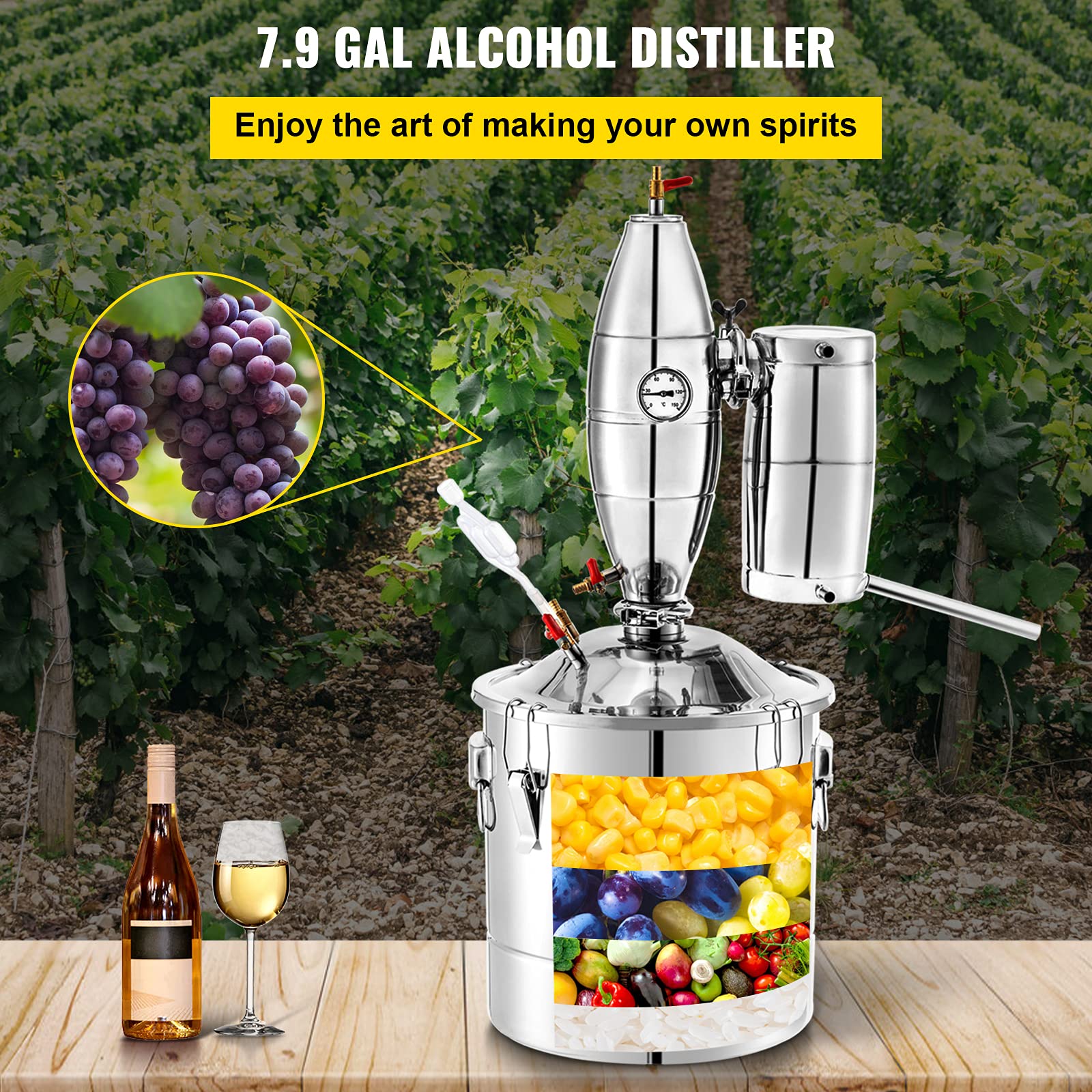 Foto 3 pulgar | Destilador De Alcohol Vevor De 30 Litros Con Bolas De Cerámica Para Vino, 8 Galones - Venta Internacional.