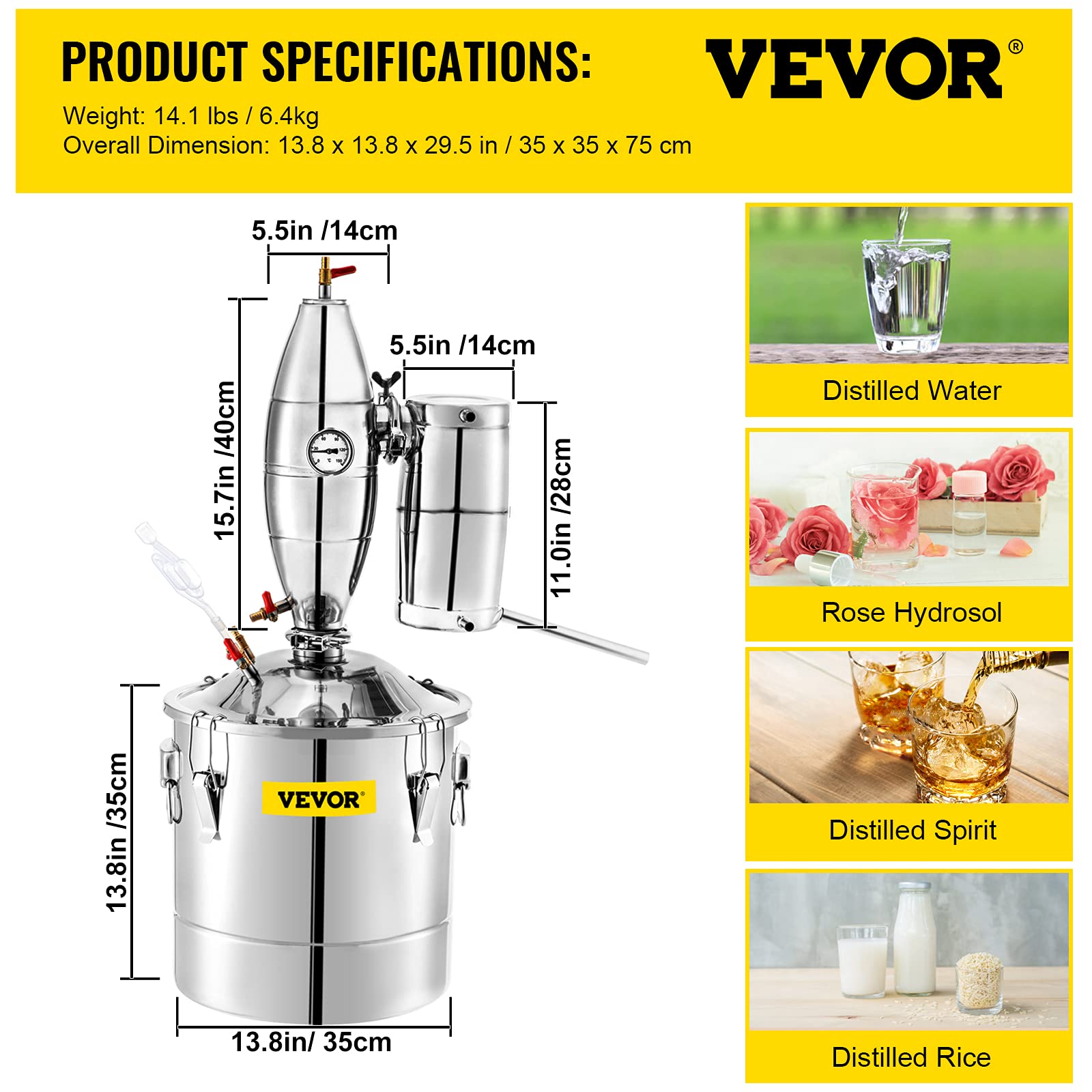 Foto 8 pulgar | Destilador De Alcohol Vevor De 30 Litros Con Bolas De Cerámica Para Vino, 8 Galones - Venta Internacional.