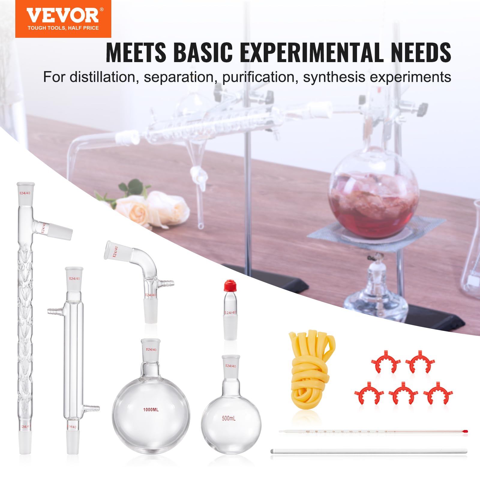 Foto 3 pulgar | Kit De Destilación Química Vevor Glass 13 Piezas 1000 Ml 24/40 - Venta Internacional.
