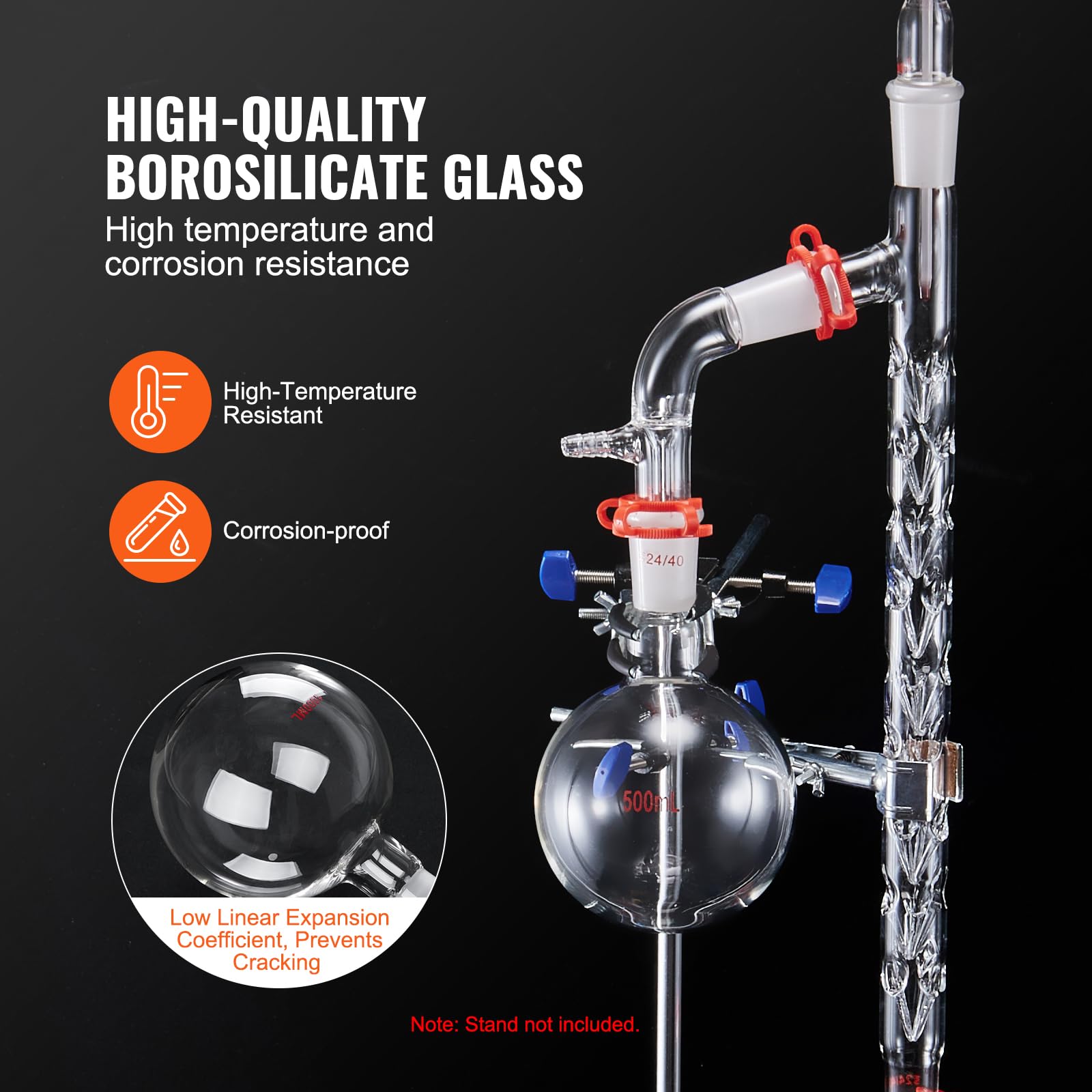 Foto 4 pulgar | Kit De Destilación Química Vevor Glass 13 Piezas 1000 Ml 24/40 - Venta Internacional.